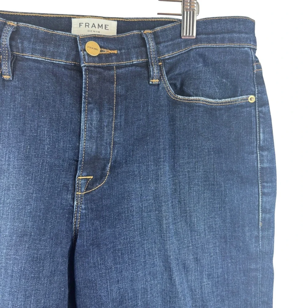 Frame Le High Straight Jeans Womens 31 Blue Meribel Snap Ankle Slit LHSTSA148